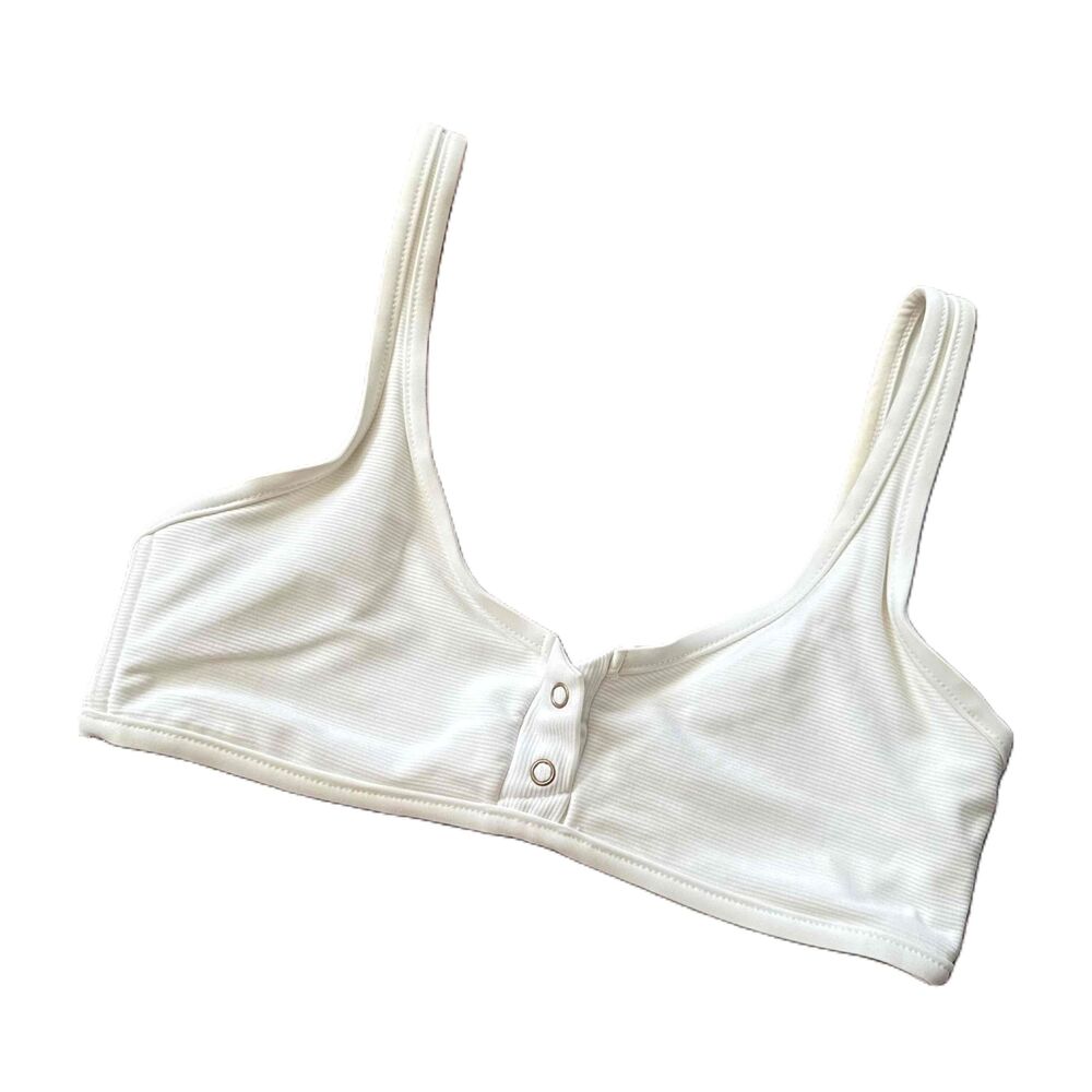 TAVIK Bikini Top XS White Front Closure Wide Strap Swimwear Extra Small